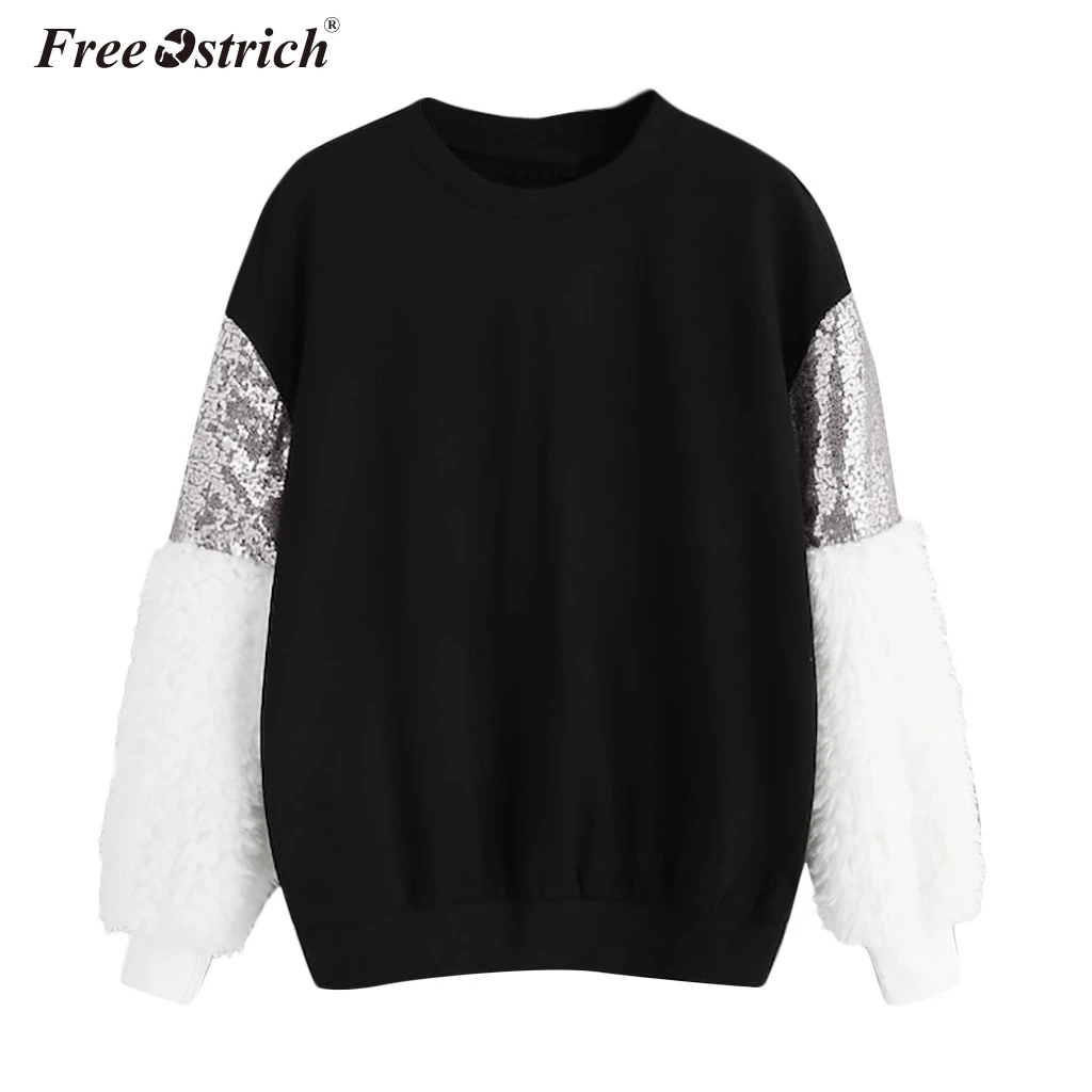 Free Ostrich Sweatshirt Women O Neck Patchwork Long Sleeve