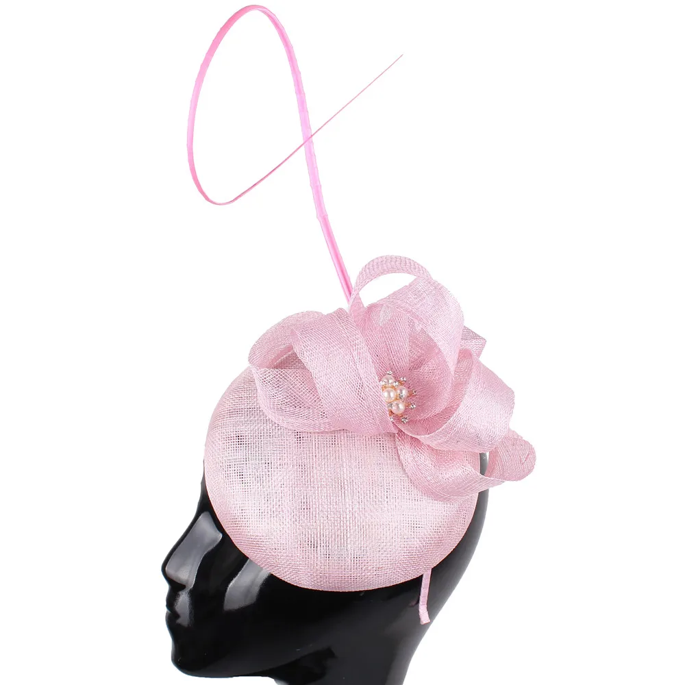 

Light Pink Bridal Fascinator hats Women hair Accessories Wedding veils Ornaments Headpieces Linen dance party Hairpins 2019 New