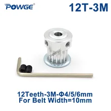 POWGE 12 Teeth HTD 3M Synchronous Pulley Bore 4/5/6mm for Width 10mm 3M timing belt HTD3M Pulley gear wheel 12T 12Teeth