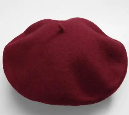 Высокое качество, чистая шерсть, Женский вязаный берет, зимний теплый женский Британский стиль, женский берет художника, одноцветные шапки - Цвет: wine red