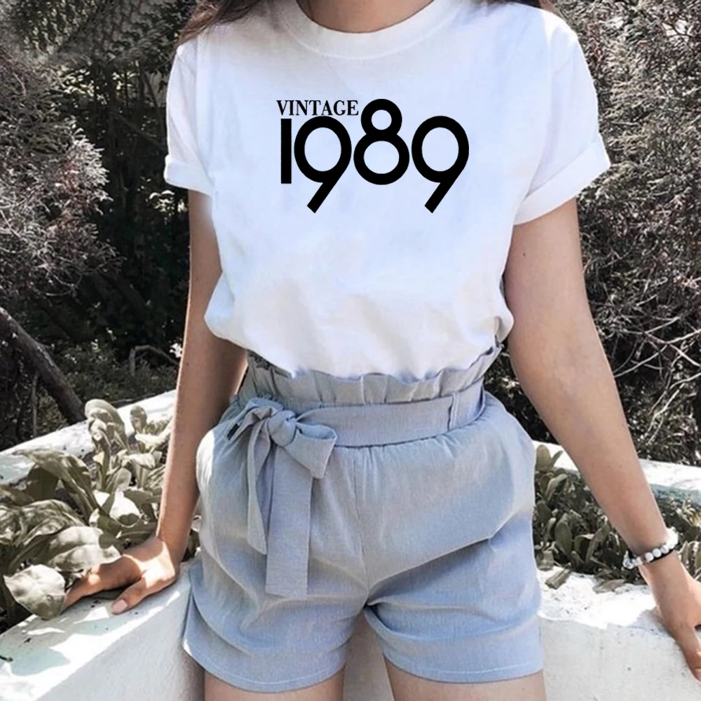 

Vintage 1989 Printed Tee Shirt Femme O-neck Short Sleeve Cotton Tshirt Women Black White Summer Loose T Shirts for Women Tops