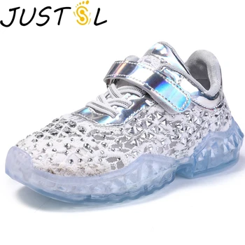

JUSTSL 2019 new spring autumn children's net fashion sport shoes kids non-slip hollow sneakers girls breathable shoes