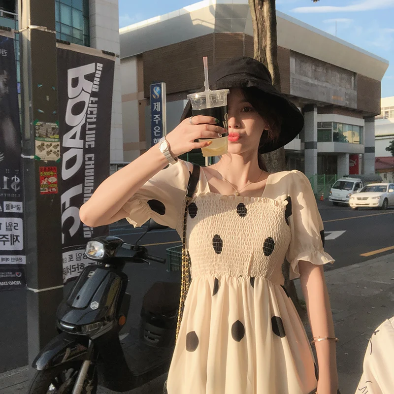 Kopen Mishow Vrouwen Zomer Strand Chiffon Jurk Dot 2019 Nieuwe Koreaanse Boho Jurken Voor Meisjes Slanke Hoge Taille Vrouwelijke Vestidos MX19B1384