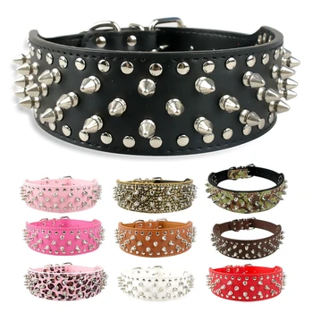 

Soft Spiked Studded PU Leather Dog Collar For Pitbull BoxerBully XS S M L XL.
