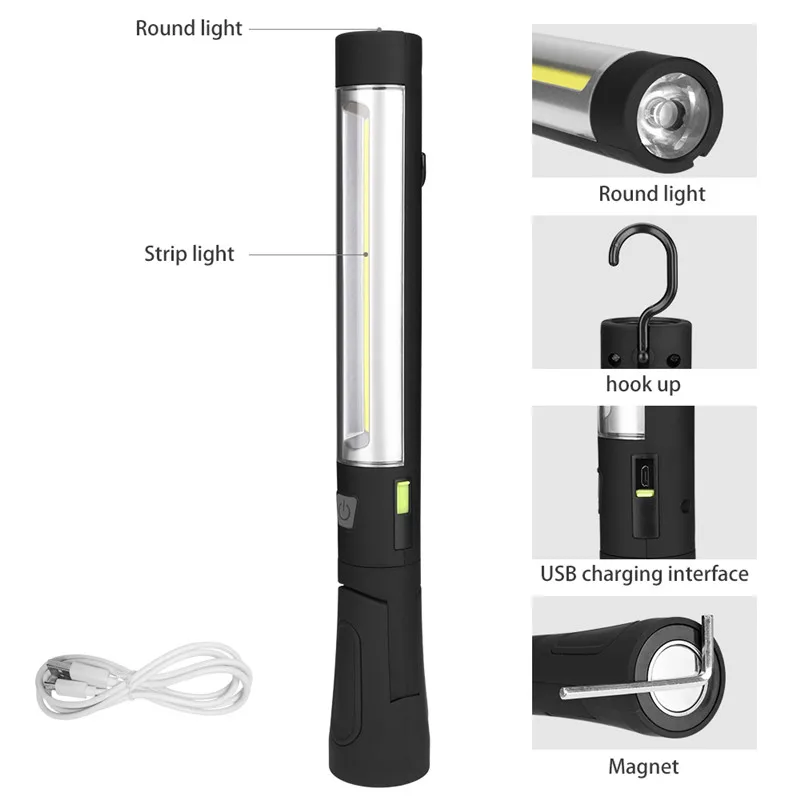 SANYI USB Встроенный перезаряжаемый аккумулятор фонарик Магнитный фонарь светодиодный COB Рабочая лампа 3 режима 3800 лм портативный фонарь для кемпинга