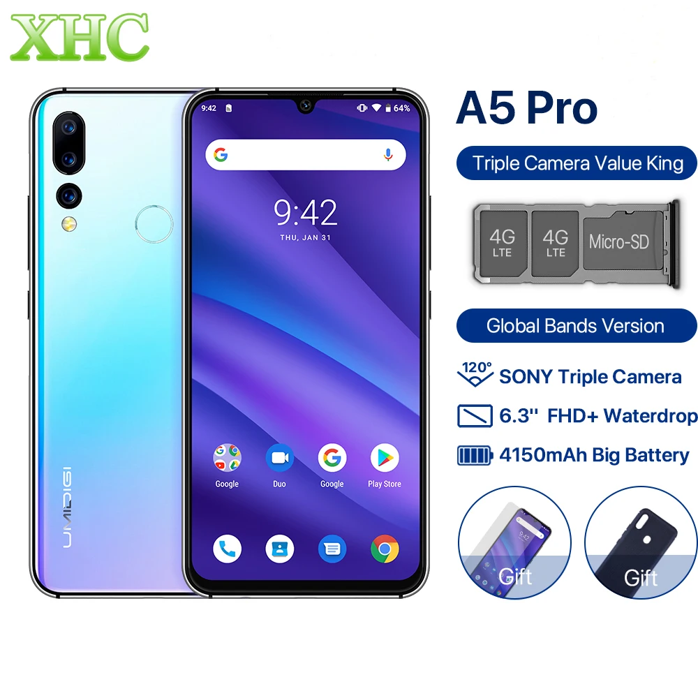 UMIDIGI A5 PRO смартфон с 6 3-дюймовым дисплеем восьмиядерным процессором Android 9 0 ОЗУ 4 Гб