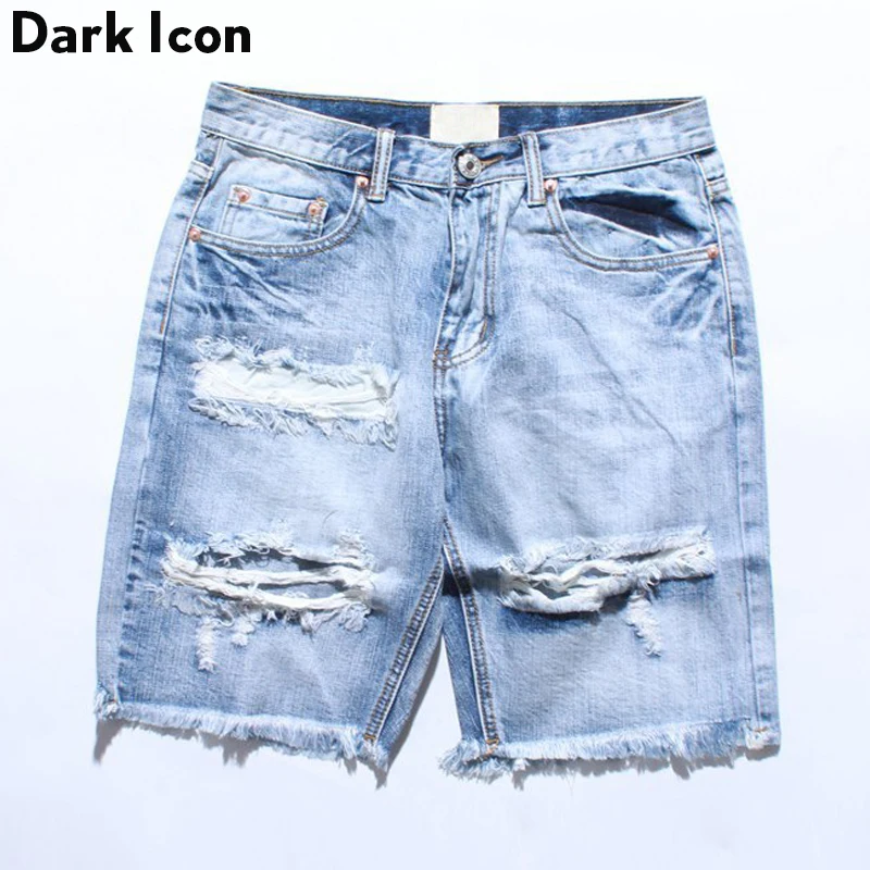 DARK ICON Denim Destroyed Shorts Men 2017 Summer Ripped Hip Hop Shorts