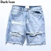 DARK ICON Denim Destroyed Shorts Men 2019 Summer Ripped Hip Hop Shorts Men Cool Men's Short with Hole