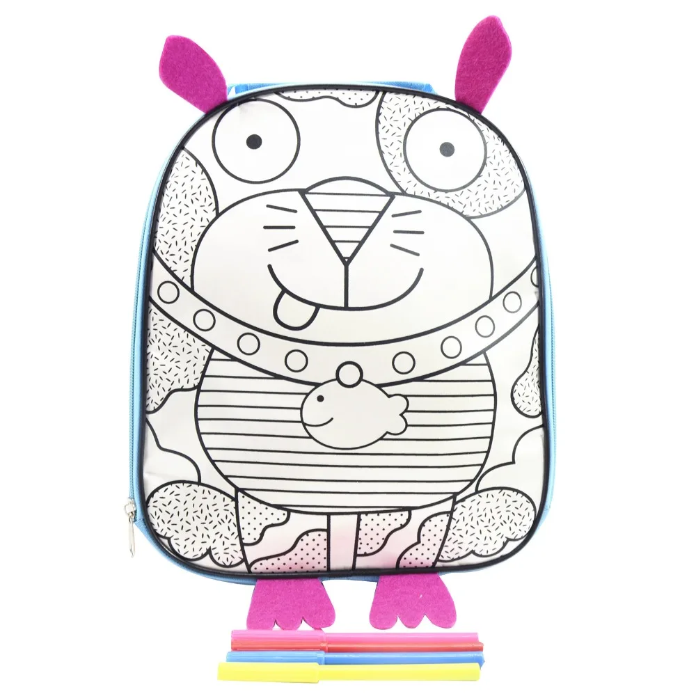 

FREE SHIPPING DIY KIDS DRAWING RED BACKPACK WITH COLORING PENS