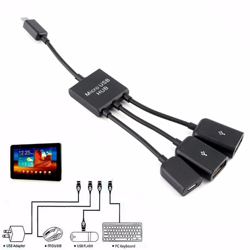 

Multi-function 3 in1 Dual Micro USB Host OTG Hub Adapter Cable Male to Female Dual Micro USB 2.0 Host OTG Hub Adapter Cable