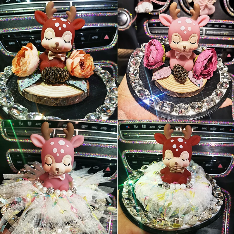 Car Ornament Crystal Cartoon Deer Flower Girls Perfume Ornament Automobiles Interior Dashboard Decoration For Women Girls