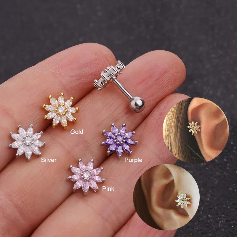 

Colorful Crystal Flower Piercing Helix Ear Tragus Cartilage Piercing Oreja Earring Ear Stud Helix Sexy Body Piercing Jewelry