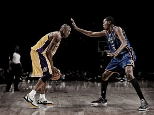 

N0966 Kobe Bryant vs Kevin Durant Lakers Thunder Stars Wall Sticker Silk Fabric Poster Art Indoor Decor Bright