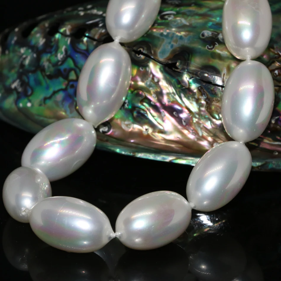 

Classic Beaded High Grade Natural 12*20mm White Shell Pearl Beads Rice Barrel Shape Loose Beads Jewelry Making 15inch B2273