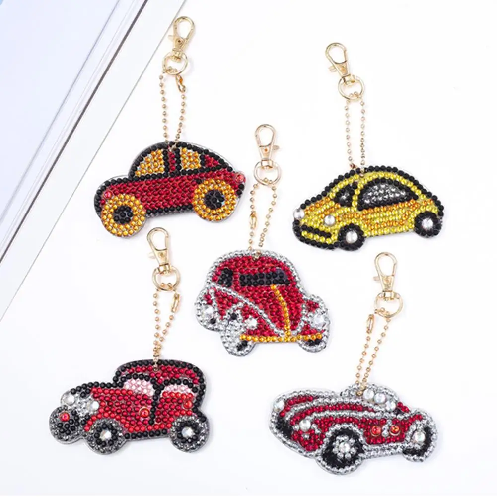 

5Pcs DIY Multi-shaped Diamond Painting Car Shape Keychains Pendant Key Holder Diamond Key