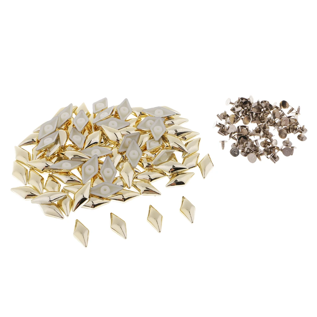 100 Sets Plastic Rhombus Studs Punk Spike Rivet for Leather Crafts Repairs Silver/Gold