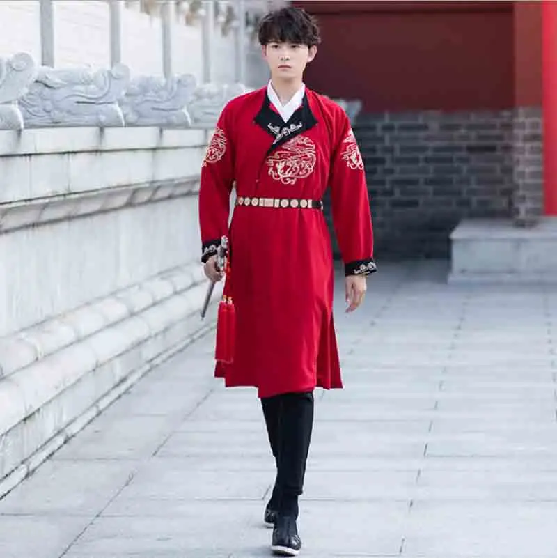 Пары Hanfu Китайская древняя традиционная красная черная длинная куртка наряд для
