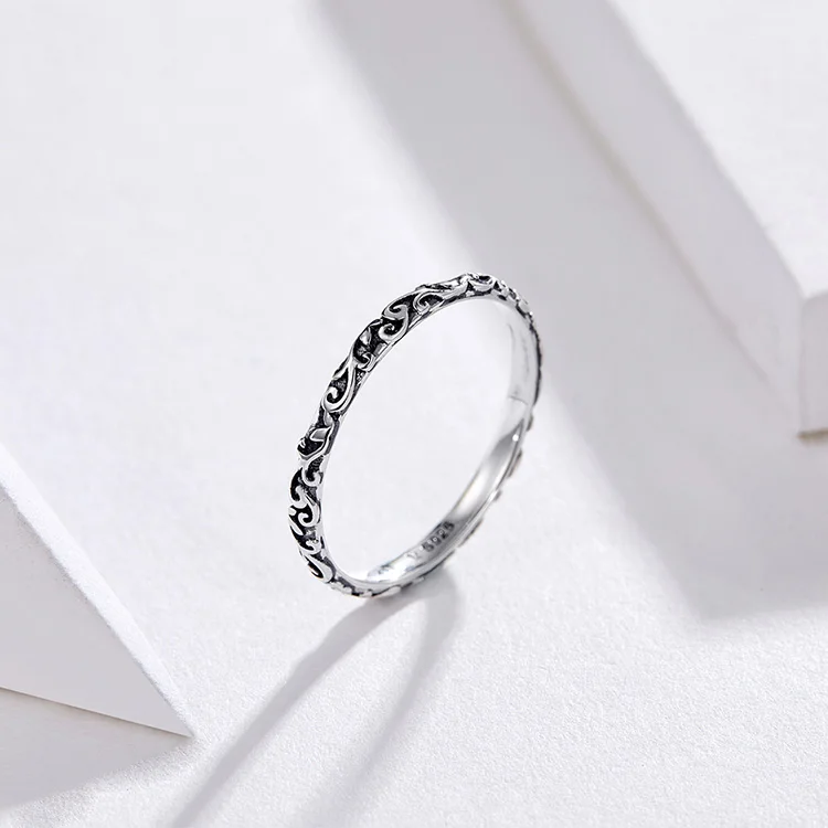 BAMOER кольцо с гравировкой, настоящее 925 пробы, серебряное, черное, тибетское, серебряное, маленькие кольца на палец, унисекс, хорошее ювелирное изделие SCR513