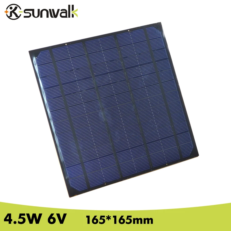 

SUNWALK 4.5W Mono Solar Cell Panel 750mA DIY 6V Solar Panel for Mini Solar System DIY and Education 165*165mm