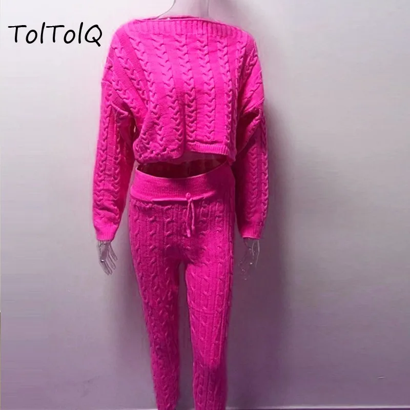 TolTolQ новые мягкие удобные брюки Женские однотонные трикотажные брюки повседневное вязаное свободное брюки костюм с длинными рукавами свитер - Цвет: rose red