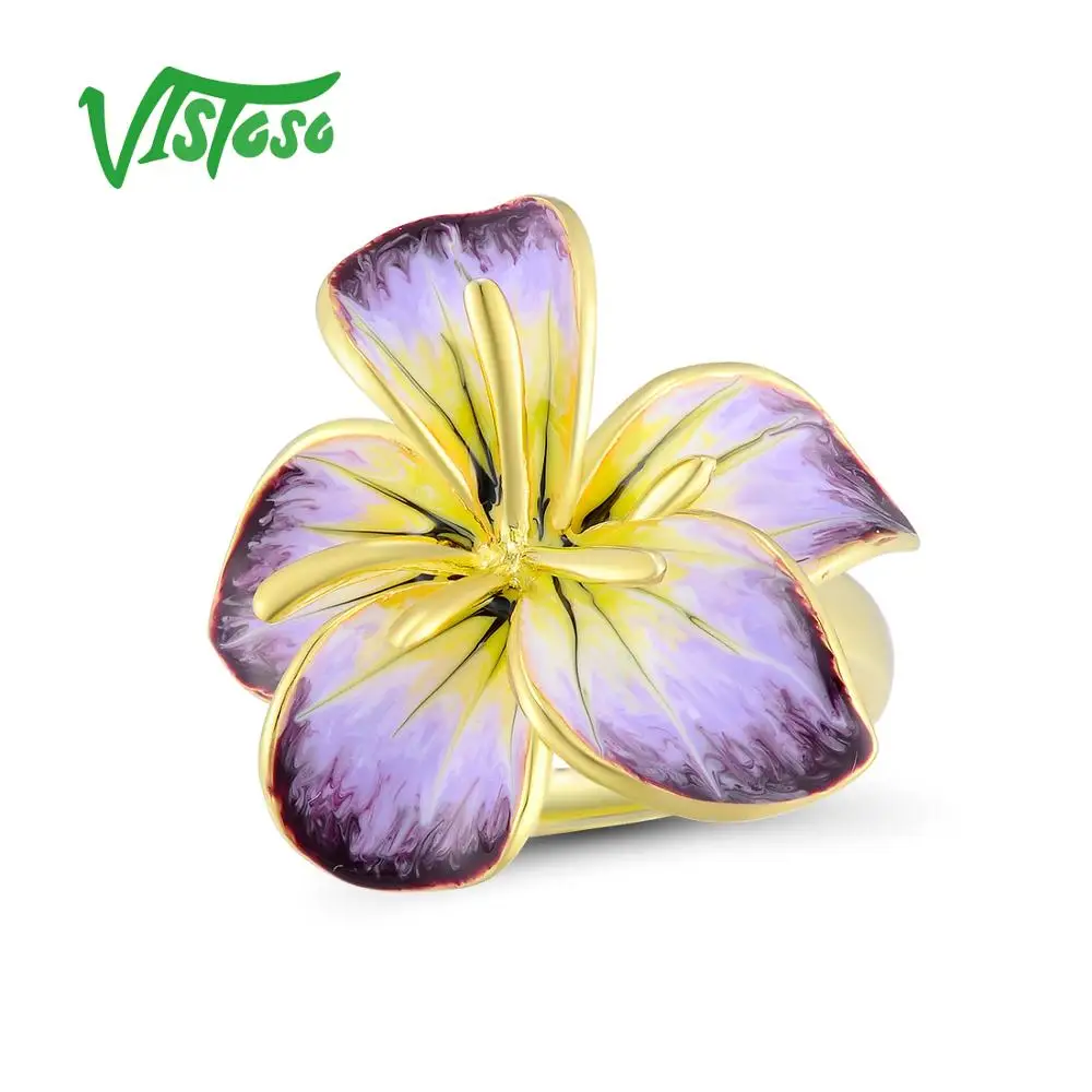 VISTOSO серебряные кольца для женщин великолепное цветущее цветочное кольцо