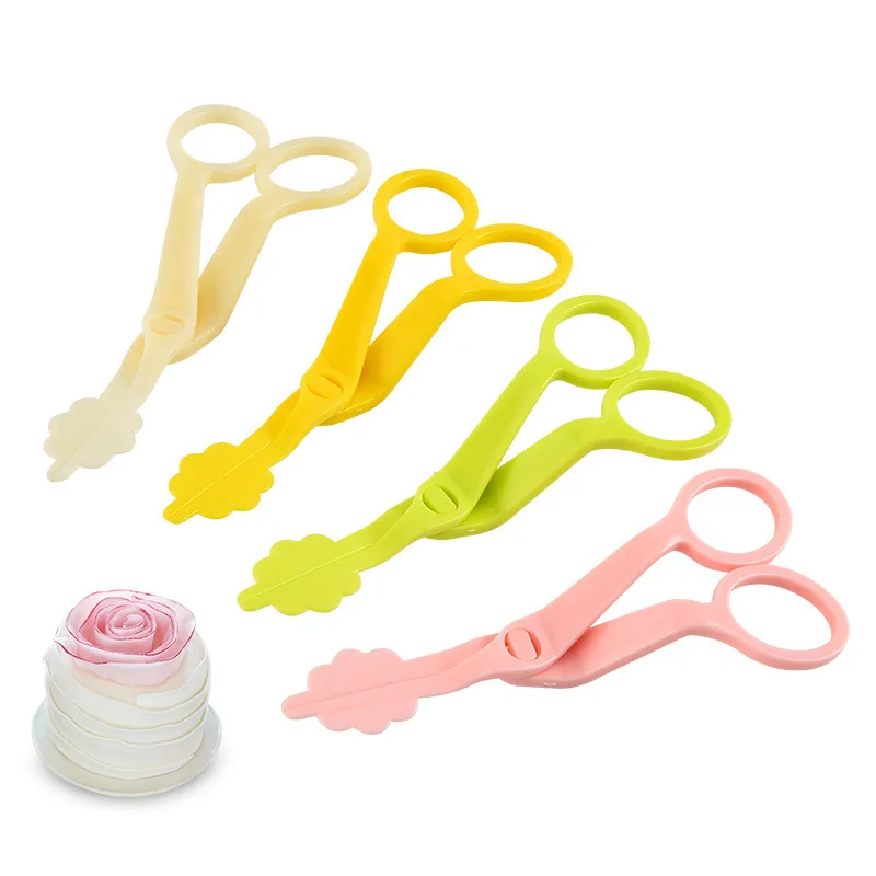 

2019 New Colorful Piping Flower Scissors Safety Rose Decor Lifter Fondant Cake Decorating Tray Cream Transfer Baking Pastry Tool