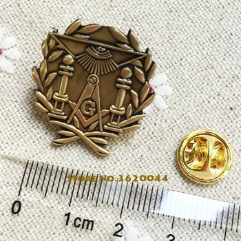 

50pcs Masonic Lodge Wreath Double Column Lapel Pin 3D Free Masons Masonry Pins Custom Metal Badge Compass Wreath Brooch Craft