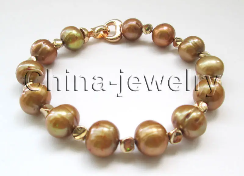 

8 " 11-12mm round champagne color freshwater pearl bracelet - GP clasp @^Noble style Natural Fine jewe SHIPPING new >>free shipp