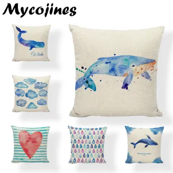 

Interesting Whale Watercolor Painting Cushion Cover Diamond Geometry Anime 17*17In Car Home Living Room Decor Throw Pillow Case