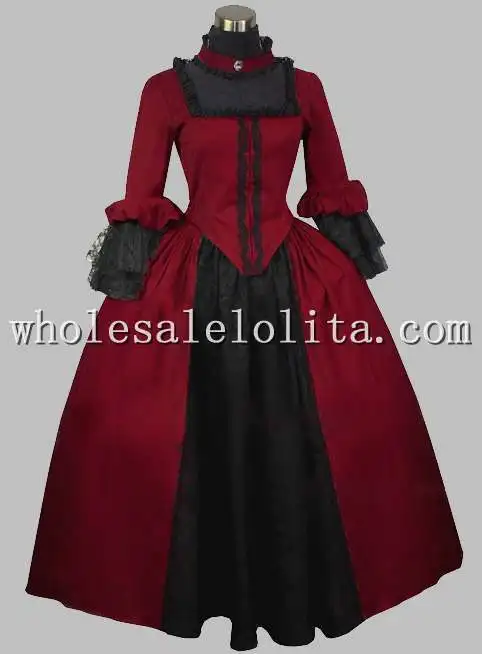 

Gothic Black and Wine Red Silk-like British Victorian Era Dress Stage Costume