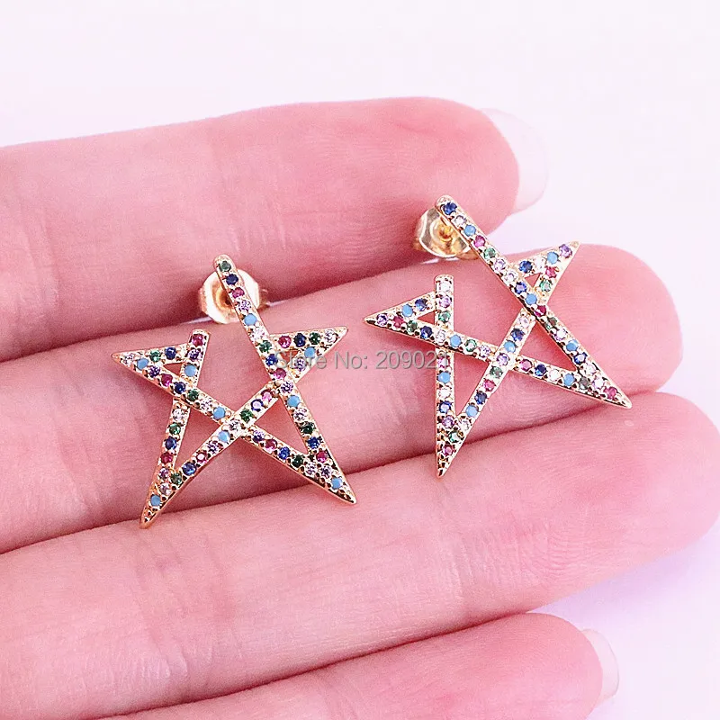 5 пар Золотой, цветной cz Искрящийся Радужный звезда серьги-гвоздики нежные новые модные очаровательные женские серьги