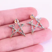 5 пар Золотой, цветной cz Искрящийся Радужный звезда серьги-гвоздики нежные новые модные очаровательные женские серьги
