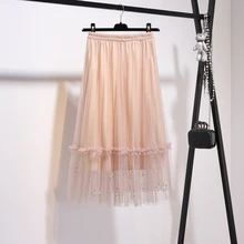 Сезон: весна–лето Винтаж юбка Для женщин s эластичный Высокая Талия Тюль Юбка из сетчатой ткани длинные плиссированные юбка-пачка Для женщин Saias миди Faldas Jupe