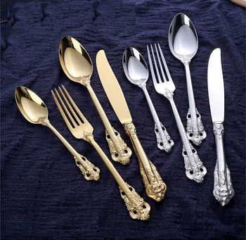 

Retro style cutlery flatware set high-grade tableware stainless steel 4-piece set knife fork spoon dinnerware W8199