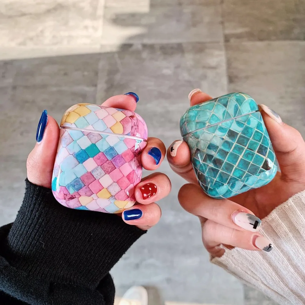 

For airpods case Luxury Cute Cartoon Mermaid Scale Wireless Bluetooth Headphone Case Hard Plastic For airpods Charge Box