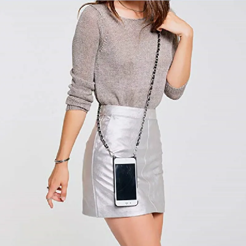

Chic Handsfree Leather Plain Walllet Cover Cards Case Crossbody Cover with Long Strap for Iphone X 6S 6 7 8 Plus XS MAX XR Case