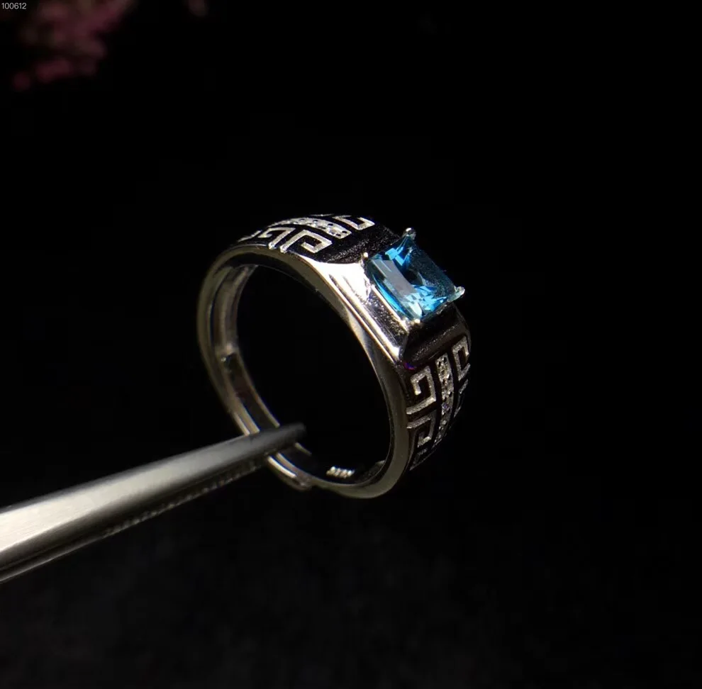 Настоящее и Природный Голубой топаз Кольцо мужское кольцо 925 серебро 5*5 мм драгоценный камень для мужчин прекрасные украшения ручной работы