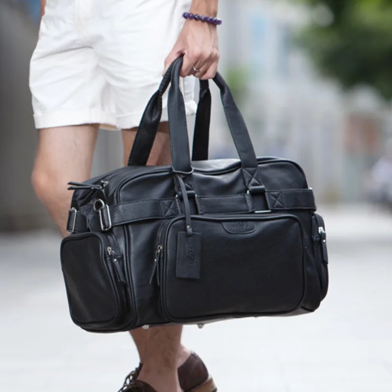 Модные кожаные мужские дорожные сумки большой емкости непромокаемая дорожная сумка винтажная ручная багажная сумка на плечо