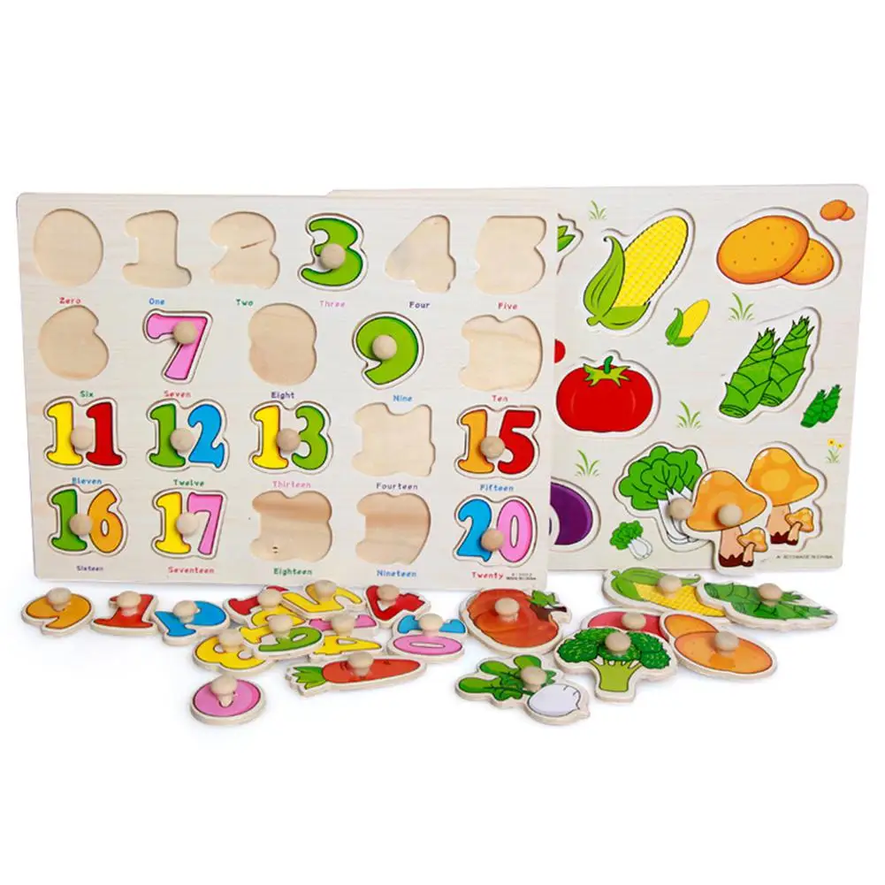

Cartoon Wooden Nail Puzzle Blocks Hand Grab Board Shape Cognitive Tool Early Educational Toy for 0-2 Year Old Kids Baby Toddler