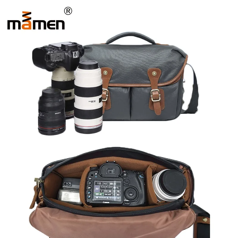

Mamen Camera Bag Waterproof Anti-Dust Outdoor Photography Camera Lens Flash Bag 36*11*28cm Hardware Cowhide Canvas Bag 2018 New