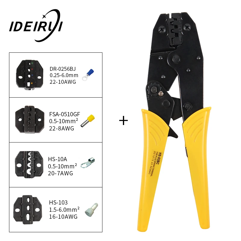 

HS-03BC/10A/0256B/10WFJ/HS103 crimping pliers kit 4 jaw for insulation/non-insulation/tube/pulg/crimping cap terminals tools