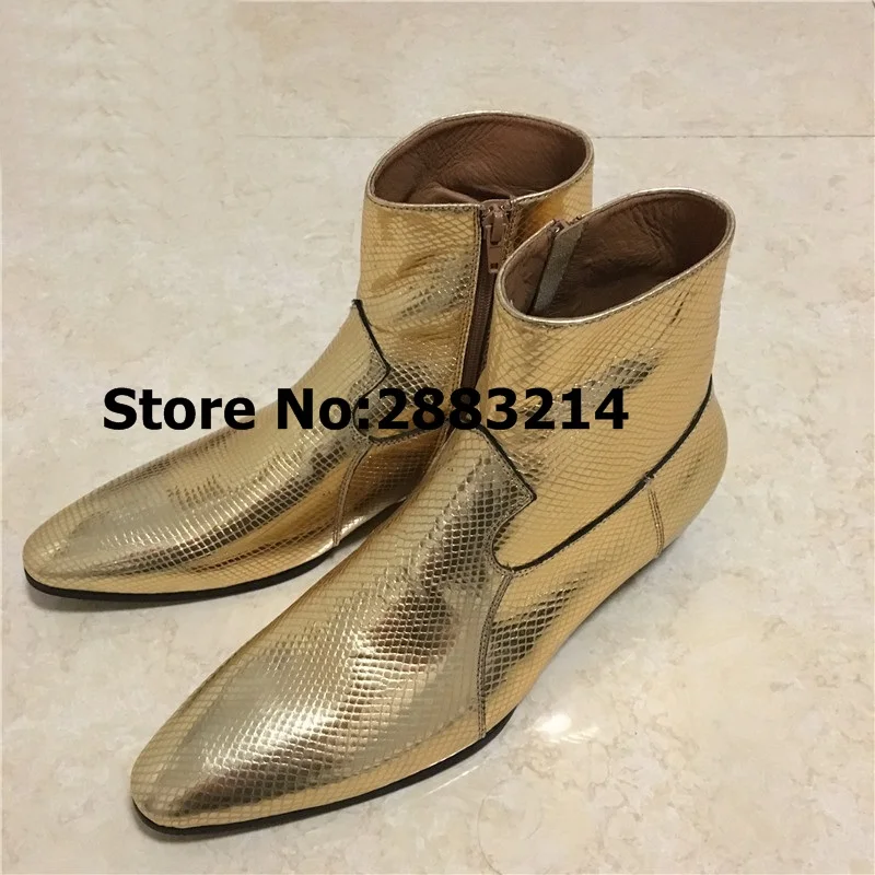 Black Gold Brown Silver Leather Round Toe Men High Top Designer Shoes
