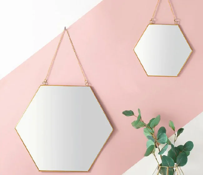 Скандинавское креативное минималистичное геометрическое зеркало для макияжа Золотое Латунное шестигранное зеркало креативная Мода круглое туалетное зеркало Q423