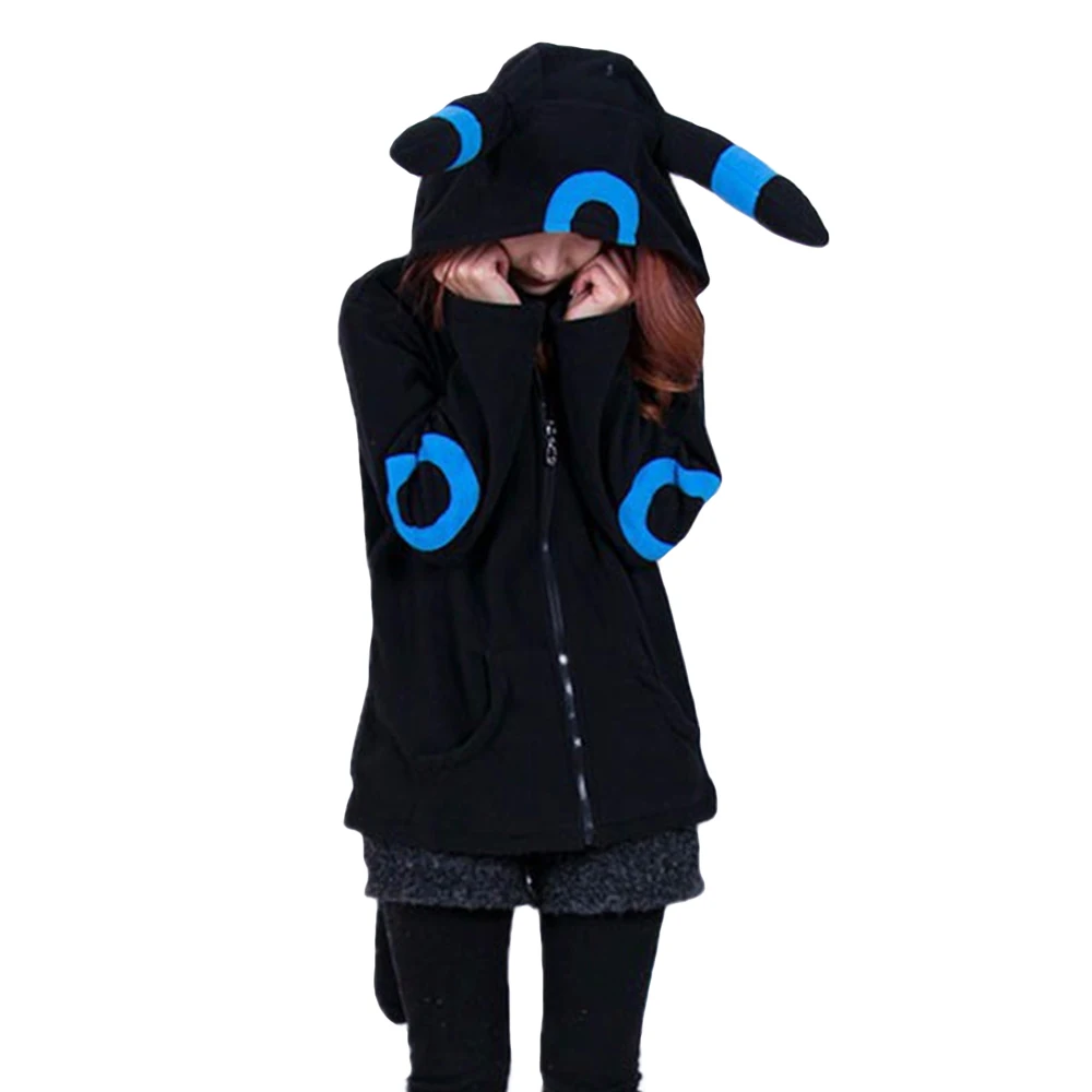 

Spring Coats Female Cartoon Pokemon Umbreon Hoody Lovely Jacket Long Sleeves Polar Fleece Sweatshirts
