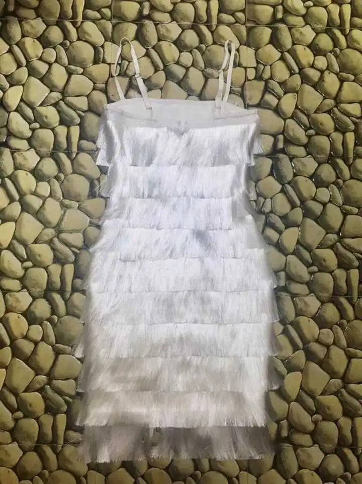 Top Quality Fashion White Slip Tassel Bodycon Rayon Bandage Dress Evening Party Bodycon Dress (8)