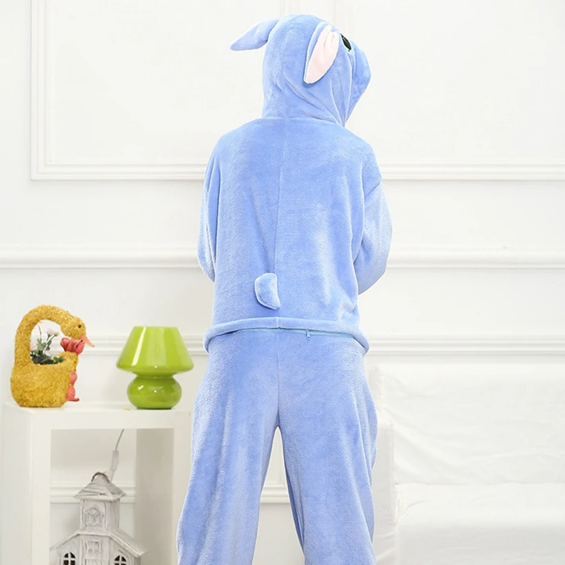 Для взрослых кигуруми Onesie аниме женский костюм Ститч Хэллоуин косплей мультфильм животных пижамы зимние теплые фланелевые пижамы с капюшоном