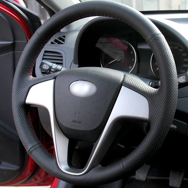 Black Artificial Leather DIY Hand stitched Steering Wheel Cover for