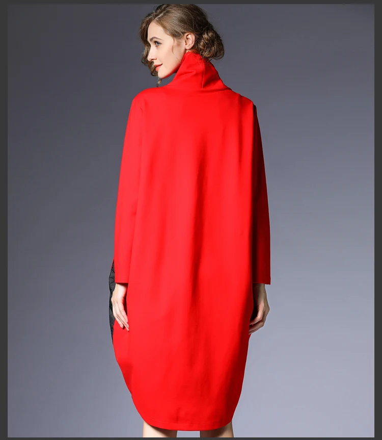 Larga Espesar De rojo Manga Nuevo Invierno Envío Negro Patchwork Estilo Bud En Stock Retro Vestido Cuello Gratis tP81qHAz