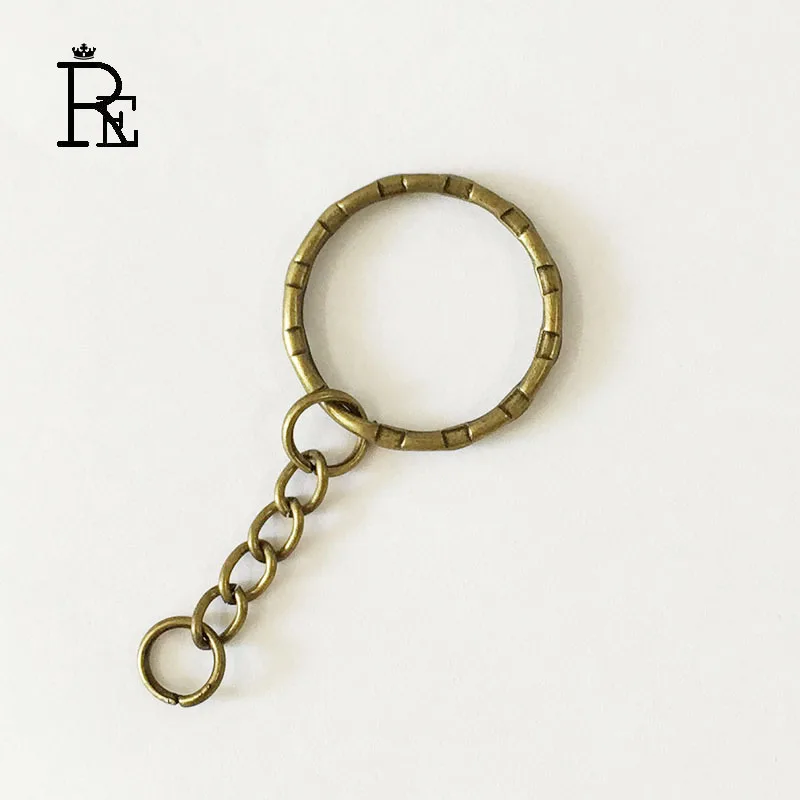 RE 50 шт./лот новая античная бронза с покрытием брелок 55 мм длина круглые металлические брелки стеклянный брелок для ключей и кольцо для ключей