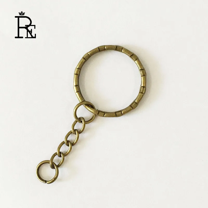 RE 50pcs/lot New Antique Bronze Plated Key Ring 55mm Lenght Round Metal